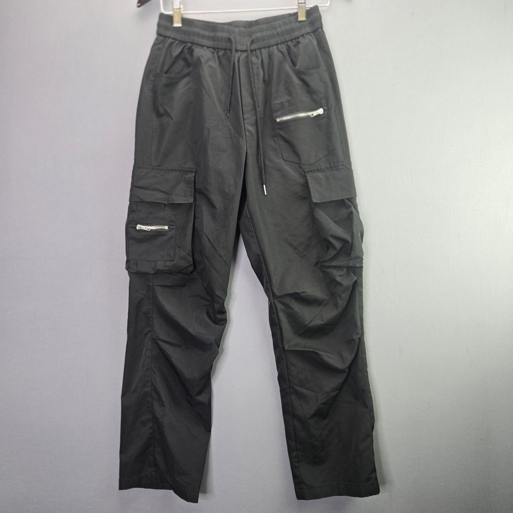 Shein Cargo Pants Mens Medium Black Multi-Pocket Elastic Waist Streetwear 4034